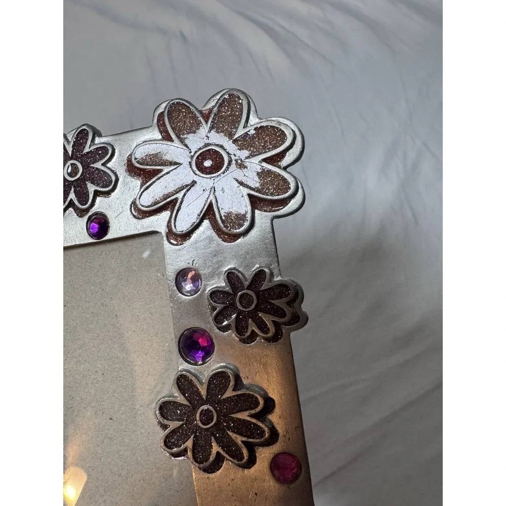 Vtg Y2K Claire's Metal Enamel Picture Frame Girls Flower Gems Pink Purple Dance